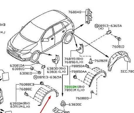 Nissan Qashqai Front arch trim 638104EA0A