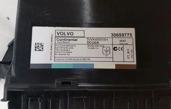 Volvo V40 Keyless (KESSY) go control unit/module 30659775 5WK49955H