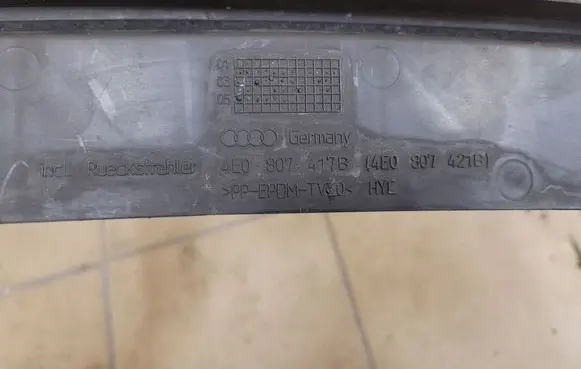 Audi A8 S8 D3 4E Rear bumper trim bar molding 4E0807417B 4E0807421B