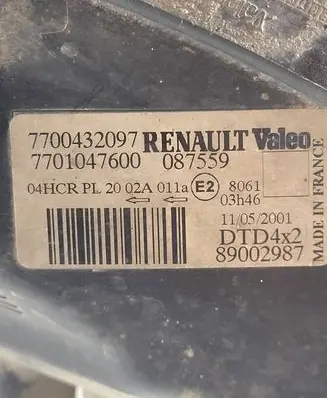 Renault Scenic I Headlight/headlamp 7700432097 087559 89002987