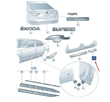 Skoda Superb B8 (3V) Rear sill trim cover 3V0853558P
