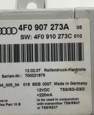 Audi Q7 4L Tire pressure control unit 4F0907273A 4F0910273C 700021879