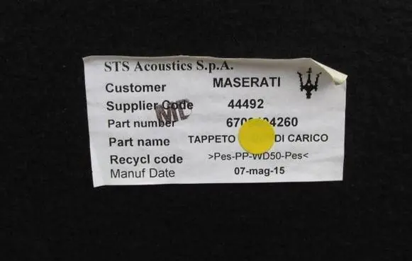 Maserati Ghibli Trunk/boot floor carpet liner 44492 6700404260