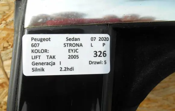 Peugeot 607 Rear door