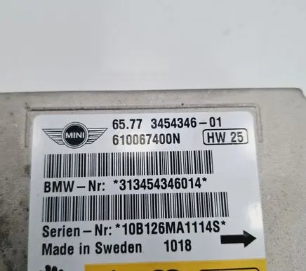 Mini One - Cooper Clubman R55 Airbag control unit/module 3454346