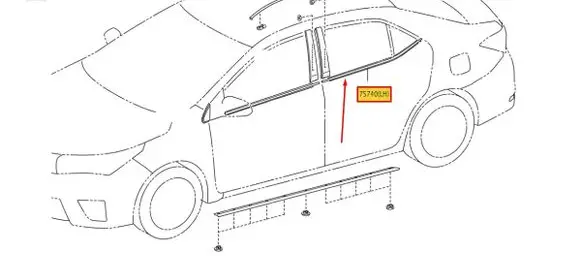 Toyota Corolla E160 E170 Rear door windshield rail 7574002300