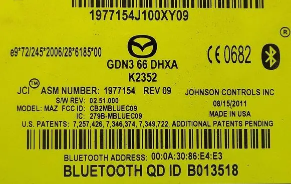 Mazda 6 Bluetooth control unit module B013518 1977154 K2352