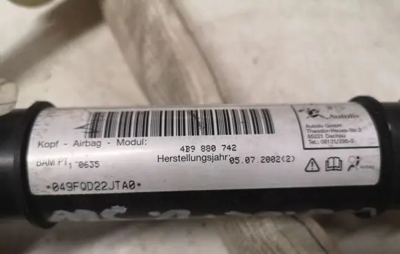 Audi A6 S6 C5 4B Roof airbag 049FQD22JTA0 4B9880742 565146716