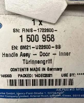 Ford S-MAX Rear door interior handle 6M21U22600BB