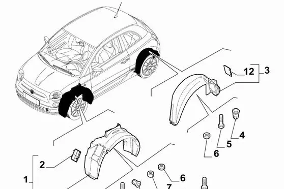 Fiat 500 Rear arch fender liner splash guards 52007396 52007397 D193