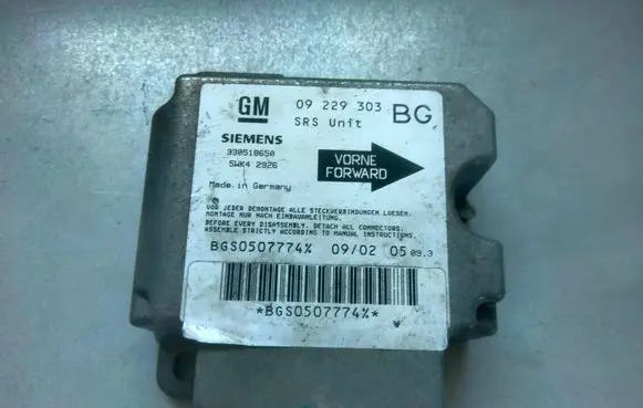 Opel Zafira A Airbag control unit/module 09229303 BGS0507774X 5WK42926