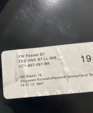 Volkswagen PASSAT B7 Glove box set 3C1857097BK