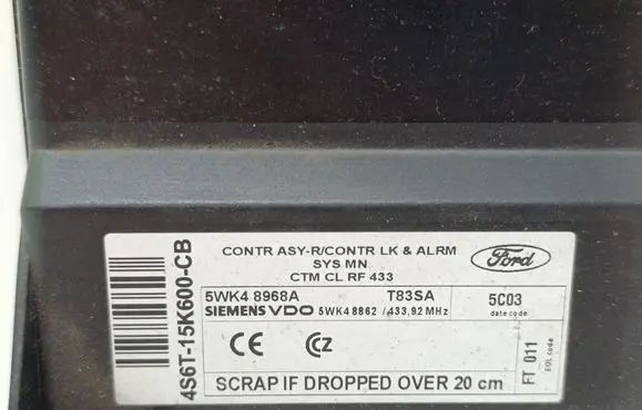Ford Fiesta Comfort/convenience module 4S6T15K600CB