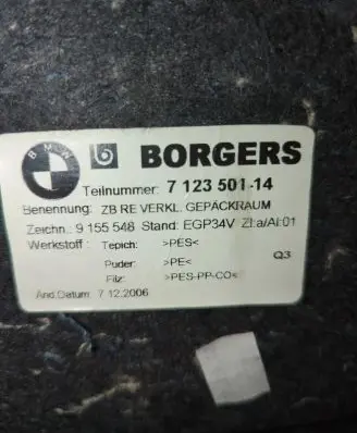 BMW 1 E81 E87 Trunk/boot lower side trim panel 712350114 7123501
