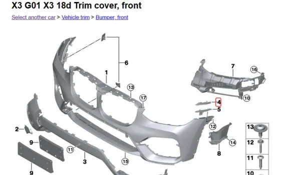 BMW X3 G01 Front bumper mounting bracket 51117399981