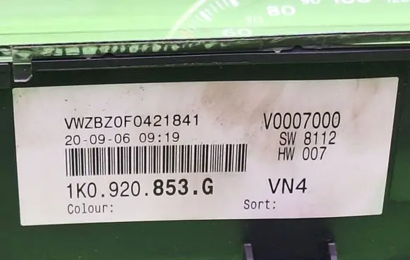 Volkswagen Golf Plus Speedometer (instrument cluster) 1K0920853G V0007000 VWZ3Z0F0421841