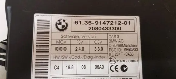 BMW 1 E82 E88 CAS control unit/module 2080433300 9147212 5WK49513