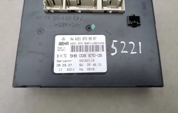 Mercedes-Benz S W221 Air conditioning/heating control unit A2218709987 5HB00867006 A2218709687