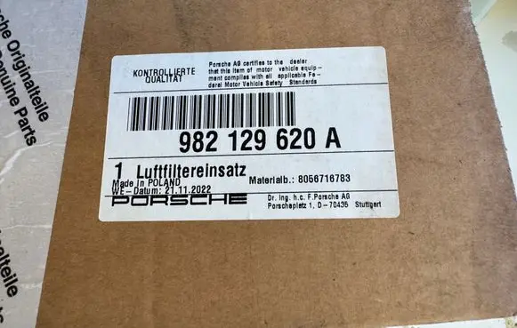 Porsche 718 Cayman 982 982c Air filter 982129620A