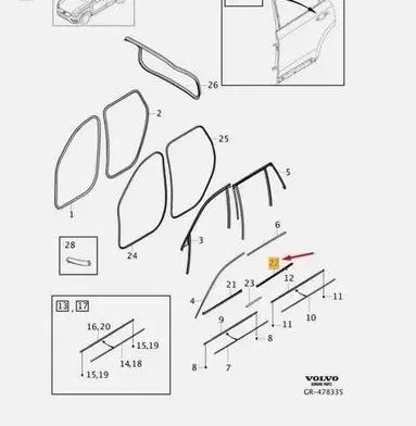 Volvo XC90 Rubber seal rear door 31352711