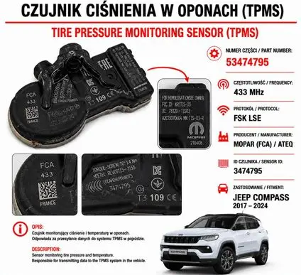 Jeep Compass Tire pressure sensor 53474795 3474795 T3109C
