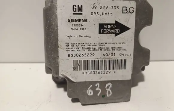 Opel Zafira A Airbag control unit/module 09229303 1923594 5WK42926