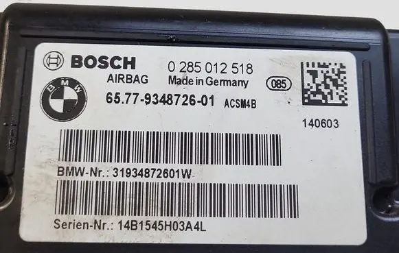 BMW 1 F20 F21 Airbag control unit/module 0285012518 31934872601W 6577934872601