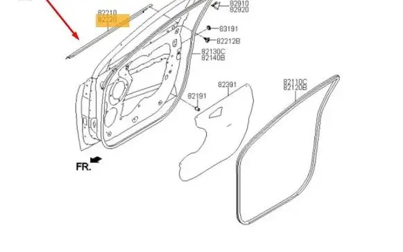 Hyundai ix35 Rear door windshield rail 822202S000