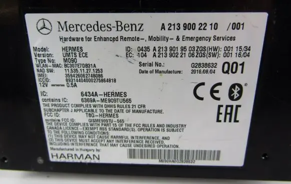 Mercedes-Benz C W205 Bluetooth control unit module a2139002210