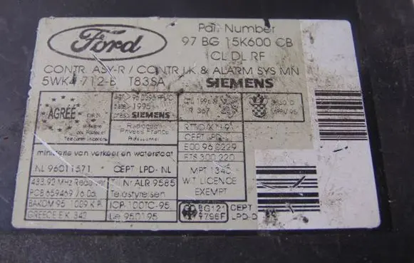 Ford Mondeo MK II Door central lock control unit/module 97BG15K600CB