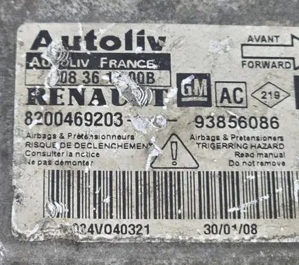 Opel Vivaro Airbag control unit/module 8200469203 0836100B 024V040321