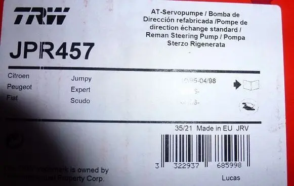 Citroen Jumpy Power steering pump JPR457I
