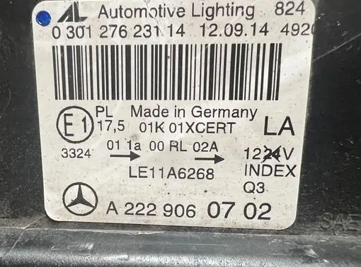 Mercedes-Benz S W222 Headlight/headlamp 03012762314 A2229060702 LE11A6268