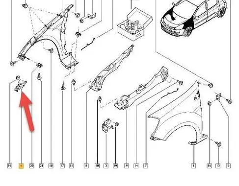 Renault Clio III Fender mounting bracket 7782309170