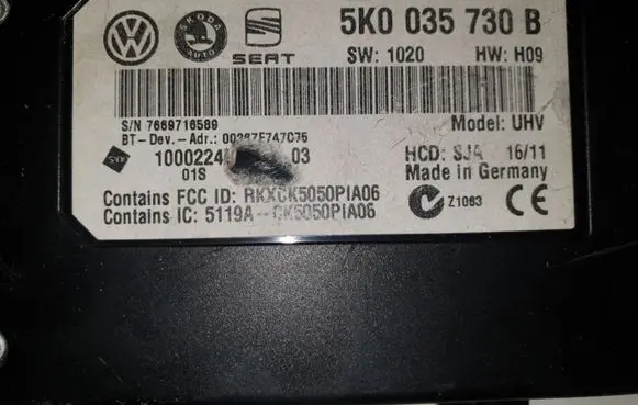 Volkswagen PASSAT B7 Bluetooth control unit module 5K0035730B