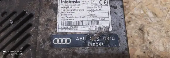 Audi A6 S6 C5 4B Auxiliary pre-heater (Webasto) 4B0265081Q