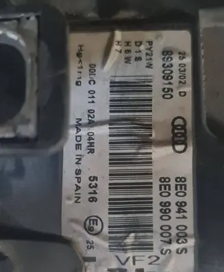 Audi A4 S4 B6 8E 8H Headlight/headlamp 8E0941003S 8E0990007S 89309150