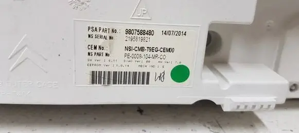 Peugeot 308 Speedometer (instrument cluster) 9807588480 2195819821
