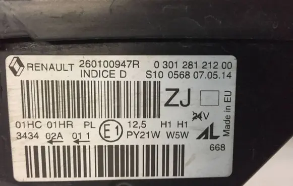 Renault Captur Headlight/headlamp 260100947R 030128121200