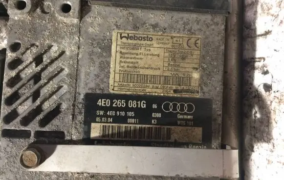 Audi A8 S8 D3 4E Auxiliary pre-heater (Webasto) 4E0265081G 4E0910105