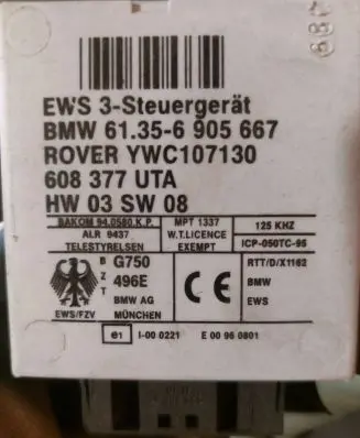 BMW 7 E38 Immobilizer control unit/module 61356905667 YWC107130 608377UTA