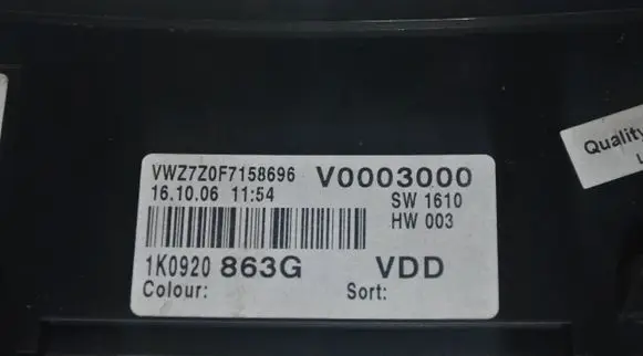 Volkswagen Golf V Speedometer (instrument cluster) 1K0920863G V0003000 VWZ7Z0F7158696