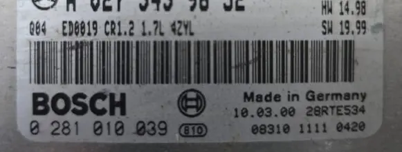 Mercedes-Benz A W168 Engine control unit/module A0275459632 28RTE534 0281010039