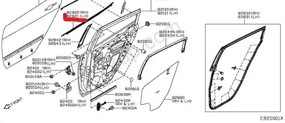 Nissan Leaf I (ZE0) Front door trim (molding) 828213NK0A
