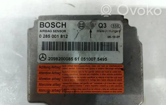 Mercedes-Benz CLK A209 C209 Airbag control unit/module 0285001812 2098200085 0205001812