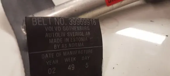 Volvo S80 Middle seatbelt (rear) 39969918