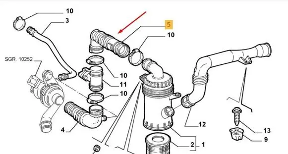 Fiat Punto (188) Turbo air intake inlet pipe/hose 73501955