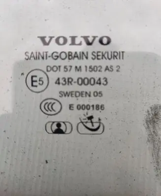 Volvo S80 Rear door window glass 43R00043 E000186