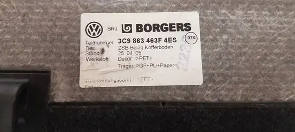 Volkswagen PASSAT B6 Trunk/boot floor carpet liner 3C9863463F