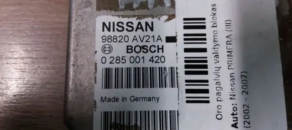 Nissan Primera Airbag control unit/module 98820AV21A 0285001420